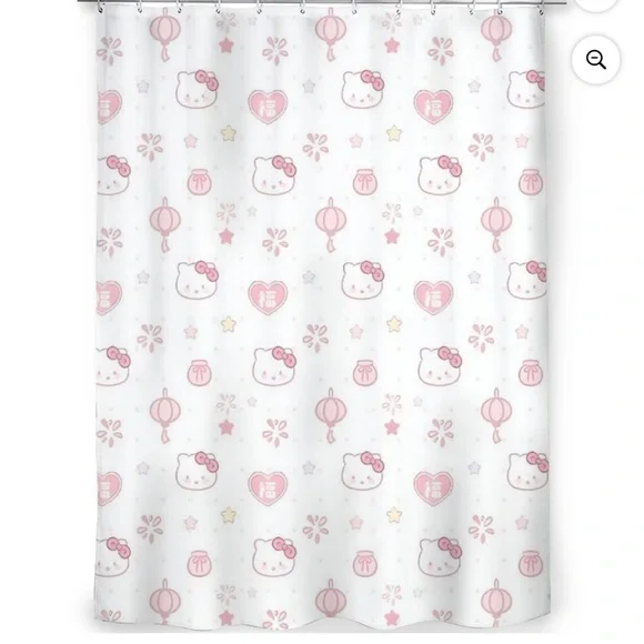 Hello Kitty Adorable Pink and White Shower Curtain