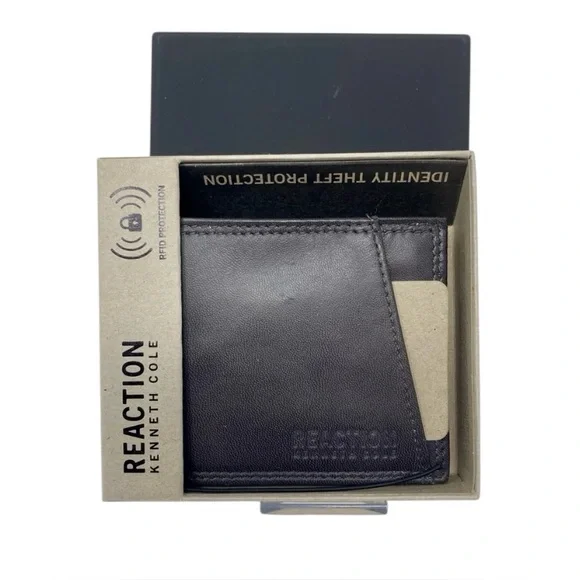 NIB Kenneth Cole Reaction RFID Grey Men's Leather Bifold Wallet