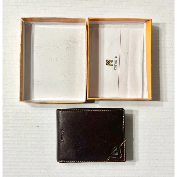 NIB Emporio‎ Wallet Men's Billfold Brown Genuine Leather Luxury