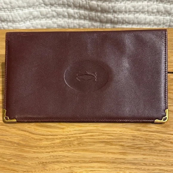 Cartier Paris Vintage Burgundy Leather Fold-over Bifold Organizer Wallet
