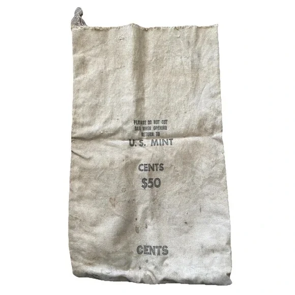US Mint Canvas Bank‎ Money Bag Cents $50 Off White Vintage