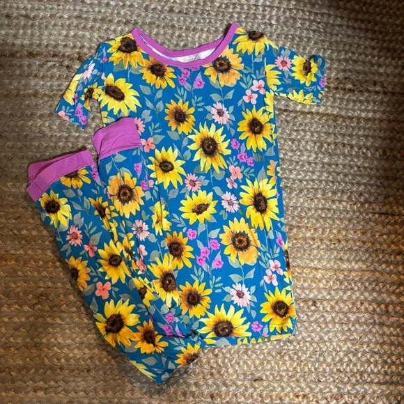 Little Sleepies Blue and Yellow Sunflower Kids Pajamas