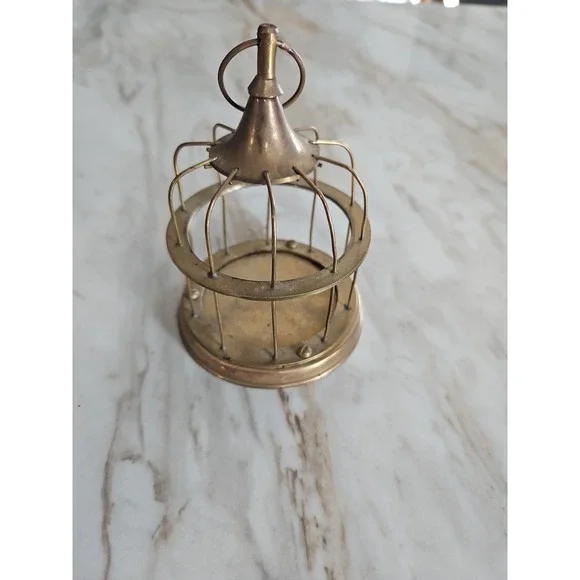 Vintage Brass Bird Cage Decor with Hanging Perch 4