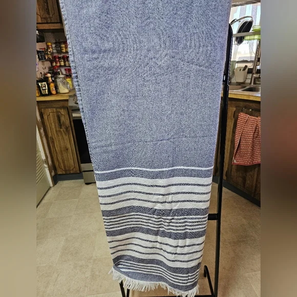 Blue & White Striped Fabric Shower Curtain 64