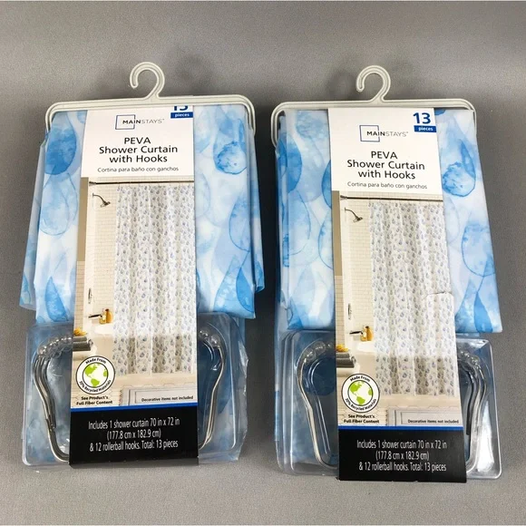 Mainstays Eco-friendly Waterdrop Waterproof Recycled PEVA Shower Curtain Set