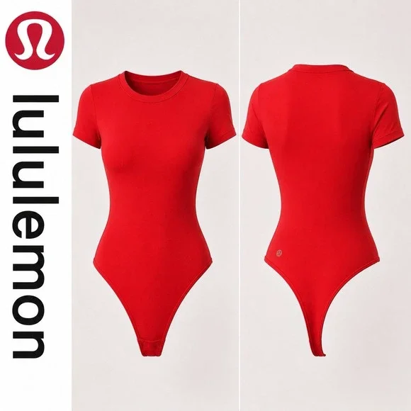 Lululemon Wundermost Nulu Short Sleeve Crew Thong Bodysuit Red XL 14