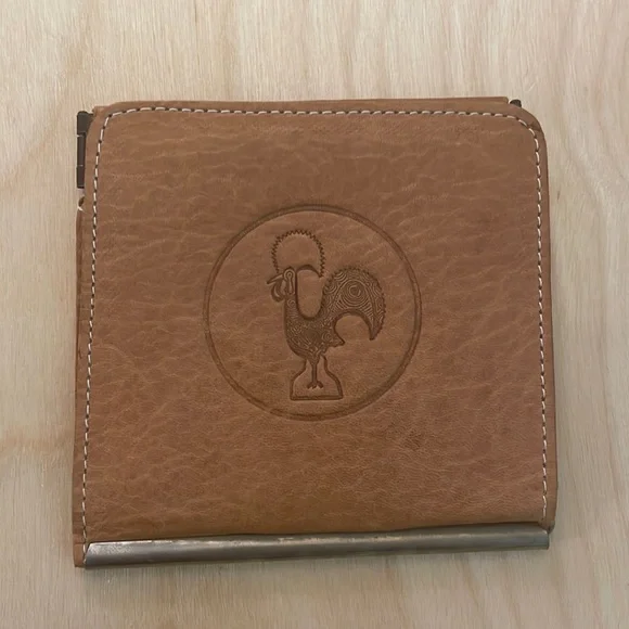 Rooster Tooled Genuine Leather Bill Fold Made in Portugal - Tan