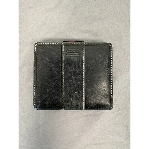 Vintage Coach Black Leather Bifold Small Wallet 3.5