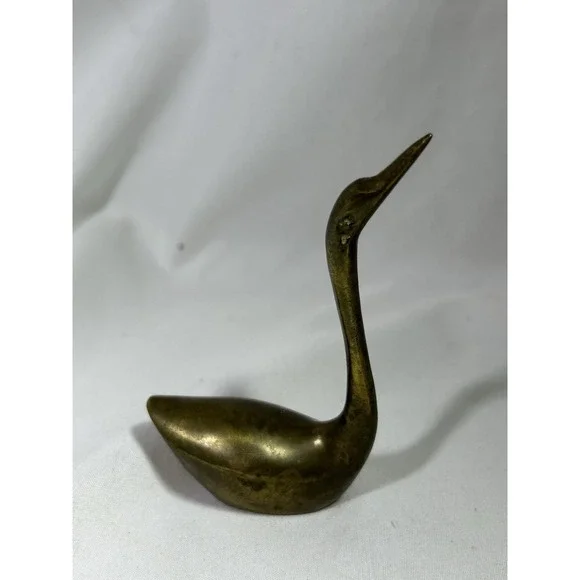 Vintage Brass Swan Figurine India MCM Mid Century Skinny Long Neck Bird Decor