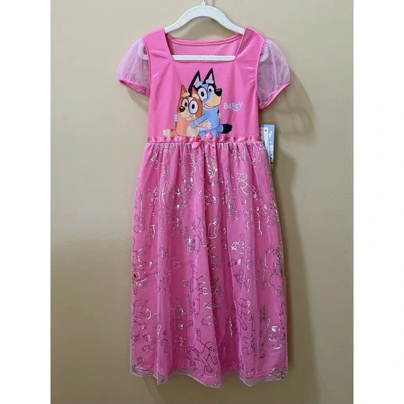 NEW Bluey & Bingo Girls Bluey Fantasy Nightgown Square Neckline -Pink Size S NWT