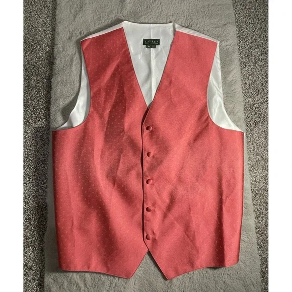 Vintage Polo Ralph Lauren‎ Lapel Vest Mens XL Coral White Button