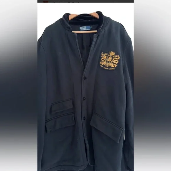 Polo Ralph Lauren Vintage Royal Badge Blazer Black XL 100% cotton velvet‎ collar