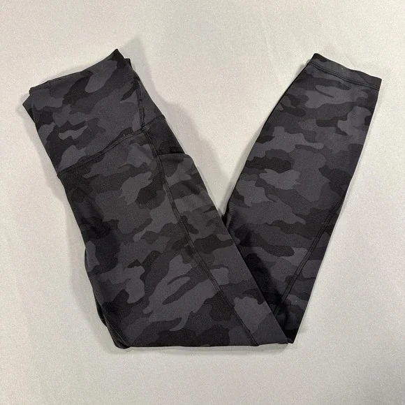 Lululemon Leggings Womens 10 Black Camo High Rise Ankle Pockets Yoga Athletic
