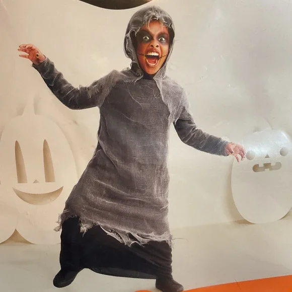 New Boys Creepy‎ Robe Halloween Costume Size Large (10-12) Hooded Robe Kids