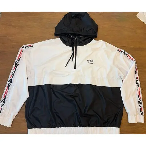 Umbro Windbreaker Jacket Pullover Hooded Black White Y2K Streetwear Size XXL