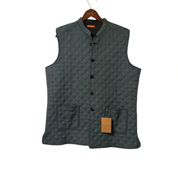 Ratan Jaipur Handmade Quilted Lined Vest Size Large Blue Made In India