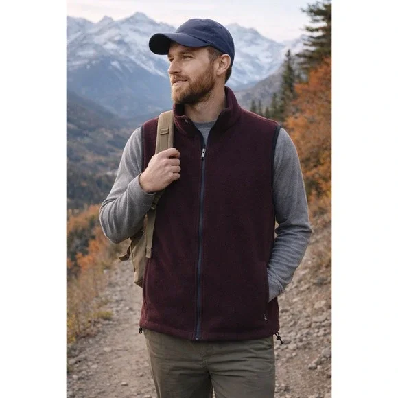 Woolrich Fleece Hiking Vest 2XL Burgundy Full Zip Outdoor Gorpcore Adjustable