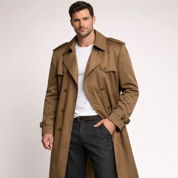 VTG Trench Coat Camel Tobacco Double Breasted Belted Oleg‎ Cassini Signature 46R