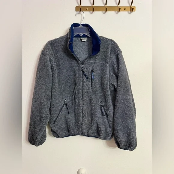 Vintage 1980'S LL Bean Gray Blue Full Zip Fleece Pullover Men's Size L