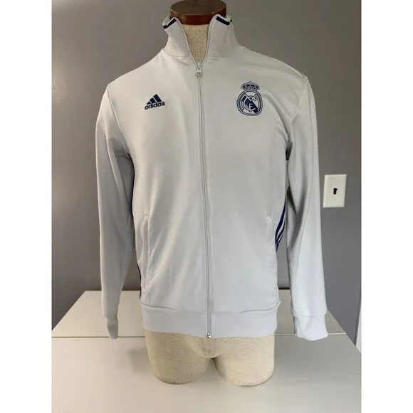 Adidas Real Madrid Track Jacket Men Sz S White Full Zip 2016-17 Soccer Warm Up