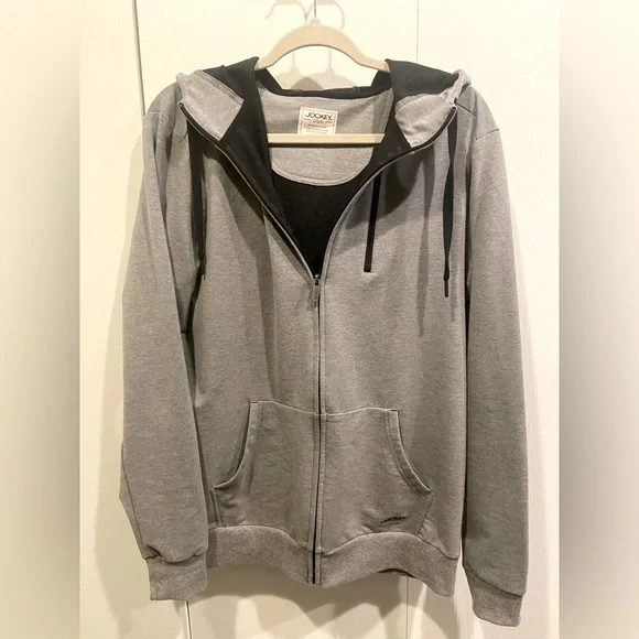 Jockey Full Zip Hoodie Men's Size Large Medium Grey