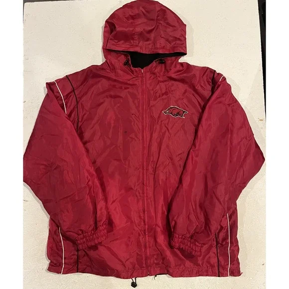 Vintage Arkansas Razorbacks Reversible Jacket Embroidered Mens‎ 2XL Fleece Red
