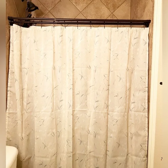 Springs Shower Curtain - Beige - Blue/Gray & White Leaves - 70” Long by 69” Wide