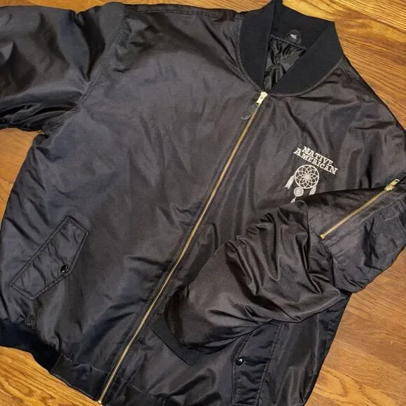 Native American Indian Varsity Bomber Jacket Men's‎ 4XL Black Dreamcatcher Biker