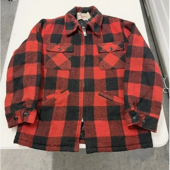 Vintage 80s Weatherguard by Shane Buffalo Plaid Wool Blend‎ Zip Up Jacket Medium