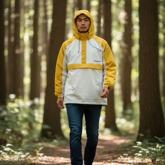 Yellow and White Hooded Jacket
