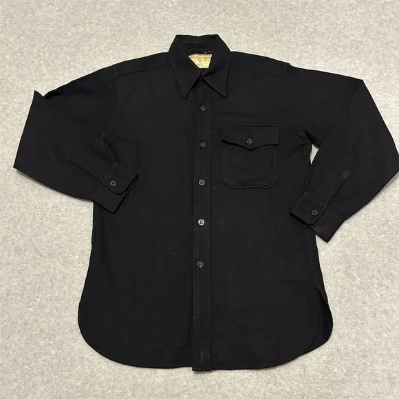 Vintage U.S. Navy Shirt Men's Size 15 Blue Wool Naval Clothing Factory 50s