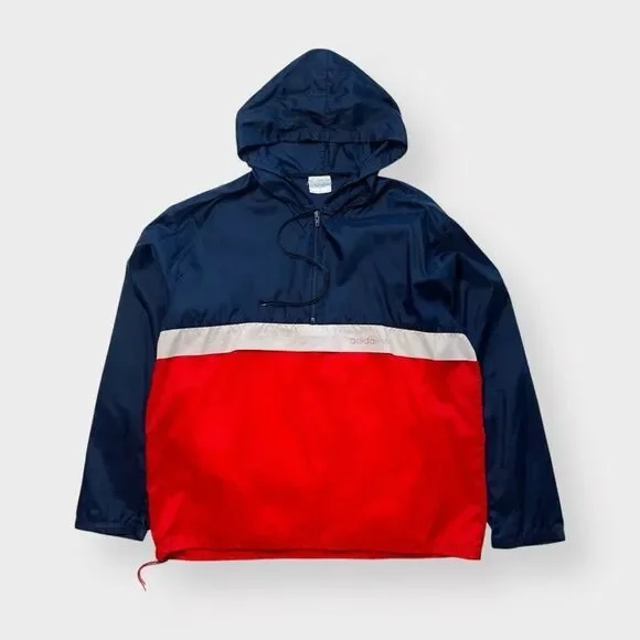 Vtg 70s 80s adidas Windbreaker 1/4 Zip Jacket, Anorak Pocket Hooded Lightweight