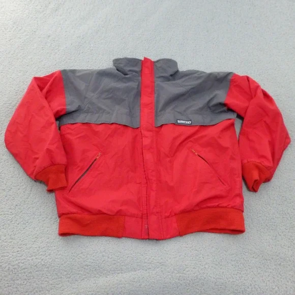 Vintage Lands End Gore-Tex Squall Jacket Mens Large Red Grey Fleece Lined USA