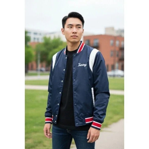 Vintage Tommy Hilfiger Bomber Jacket Sz XS Blue Panther Patch New D30‎ Excellent