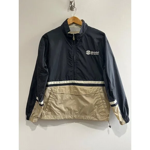 VTG Gear For Sports Bristol Motor Speedway 1/4 Zip Windbreaker Mens S Black Tan
