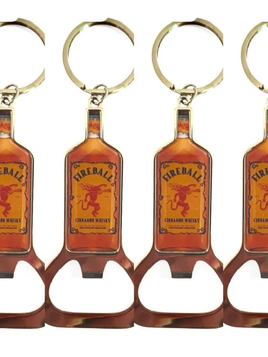 NEW Set of Four (4) Fireball Whisky Bottle Keychain Bottle Opener - Orange