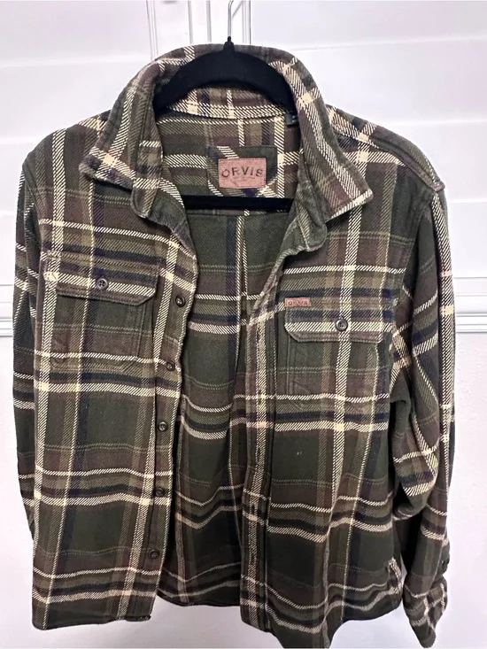 Orvis Olive and Cream Plaid Lightweight Shirt Jacket