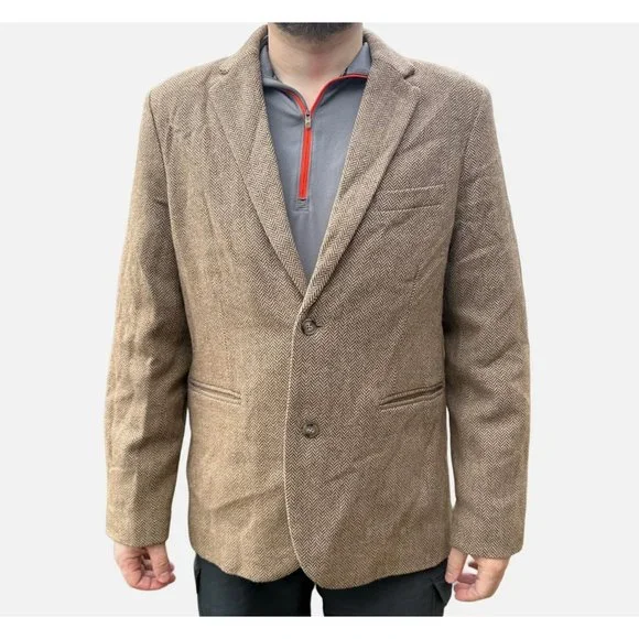 L.L. Bean Men's  Wool Primaloft Jacket‎ 44 Brown Tan Herringbone Warm Blazer