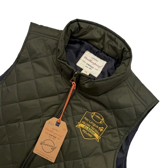 NEW Aer Lingus College Football Classic Ireland Quilted Vest Olive Green Large