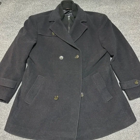 Lauren Ralph Lauren Mens Black Wool Blend Pea Coat Bib 44R RN 90736