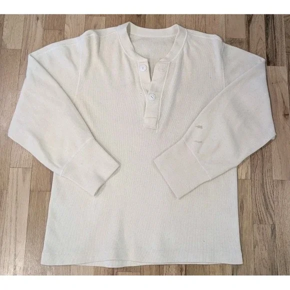 Vintage 50s Military Henley Shirt M Wool Thermal Winter Workwear Uniform USA