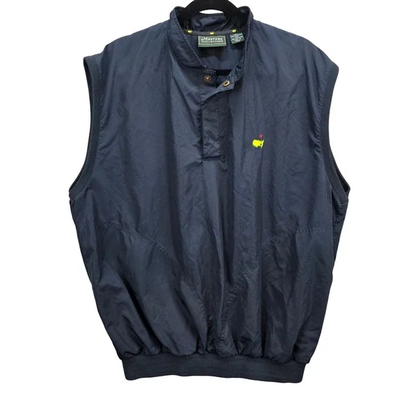 Masters Collection Mens Navy Blue Golf Wind Vest Pullover Masters Embroidered Lg