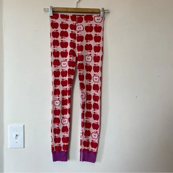 HANNA ANDERSSON Kids’ Apple Print Pajama Pants Waffle Textured Pink/Red 6-7 Yrs