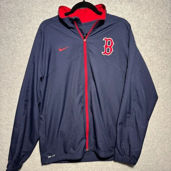 Nike Boston Red Sox MLB Dri-FIT Full Zip Jacket Mens‎ Large Navy Blue Red Logo