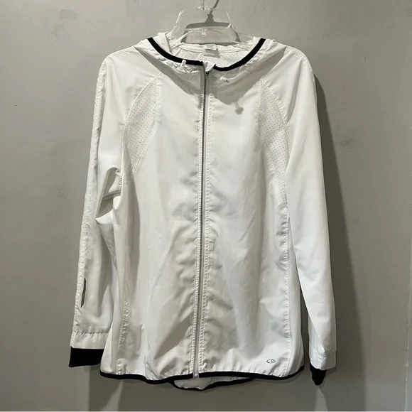 Champion Jacket Mens Size Large White Full Zip Hooded Anorak Windbreaker‎ Rain
