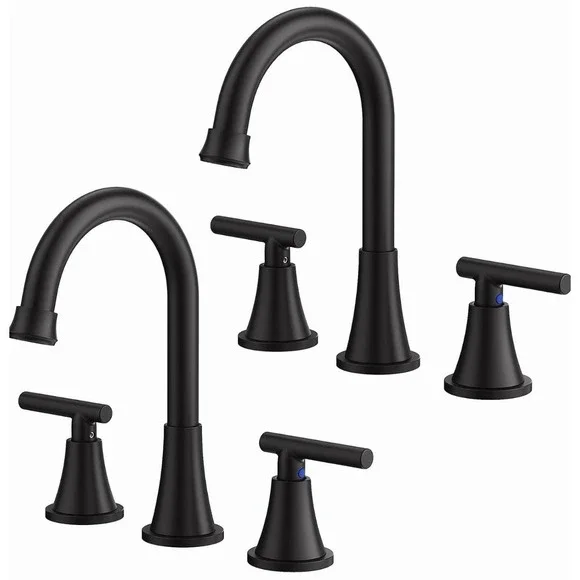 (2 Pack) Bathroom Faucets for 2 or 3 Hole Sink with Pop-Up Drain - Matte Black
