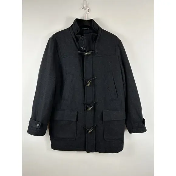Nautica Wool‎ Coat Big Men Size M Toggle Full Zip Gray Heavy Winter Jacket Lined