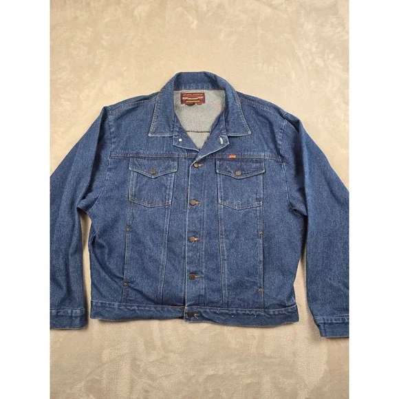 Vintage Rustler Denim Jacket Men XL Blue Trucker Coat Heavy Button Front