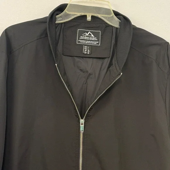 Men's Black Bomber Jacket Lightweight Zip Up Casual Outdoor Coat size‎ Large