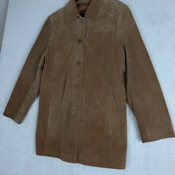BERNARDO Collection Men's Suede Leather‎ Jacket Tan Button Front Size L Timeless